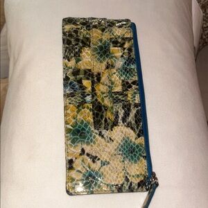 Lodis Floral Snakeskin Pattern Wallet with Blue Zipper
